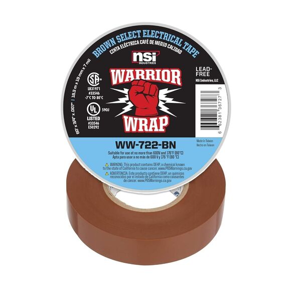 10 PACK NSI WW-722-BN Warrior Wrap 7mil General Vinyl Brown Electrical Tape 60ft - Picture 2 of 12